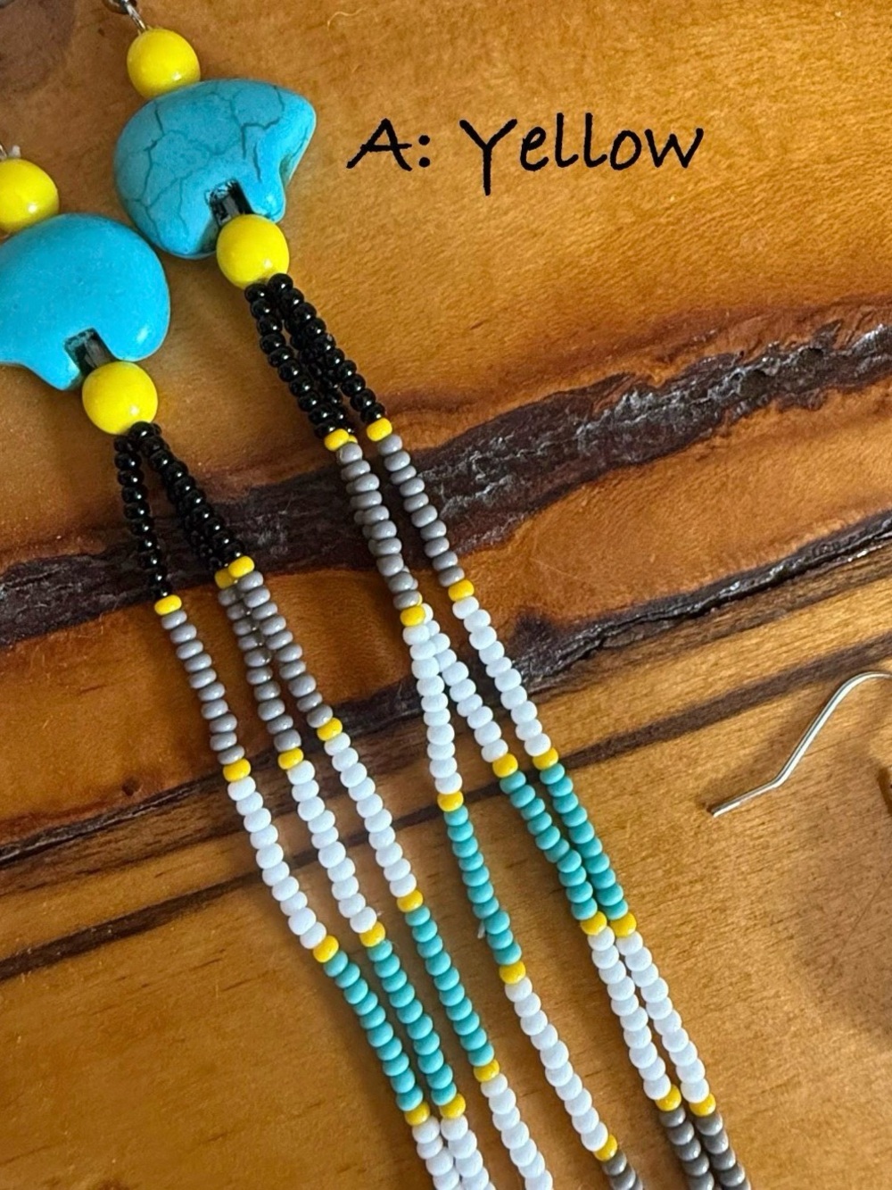 Handmade Beaded Zuni Bear Fringe Earrings|Native American - Picture 3 of 11